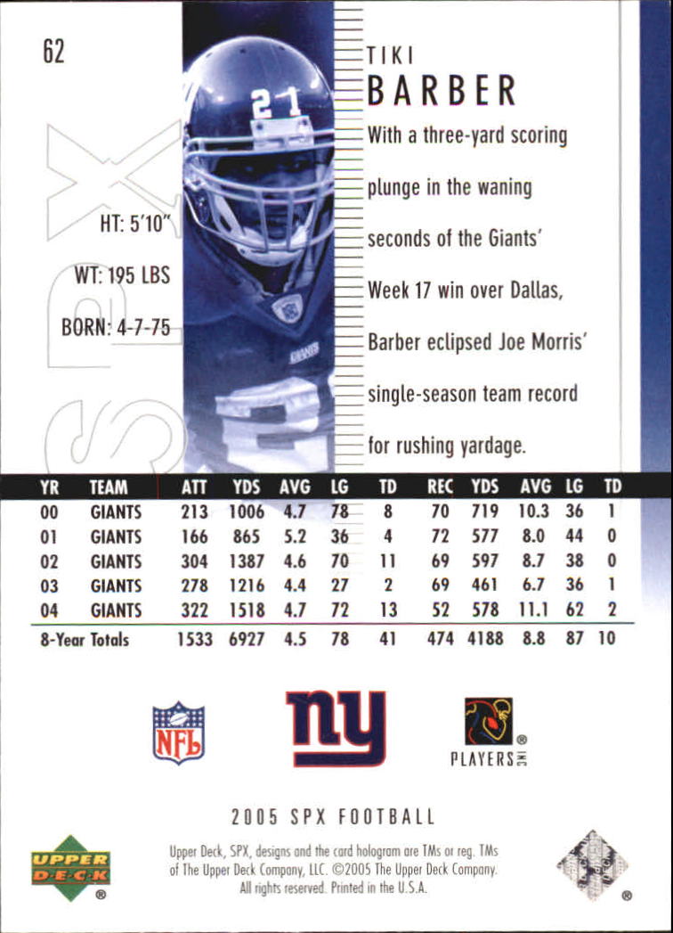 2005 SPx (Upper Deck) Football "Main Set" Cards #1 to #197 - Picture 125 of 275