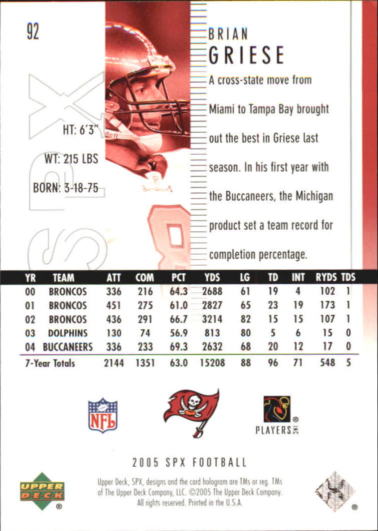 2005 SPx (Upper Deck) Football "Main Set" Cards #1 to #197 - Picture 185 of 275