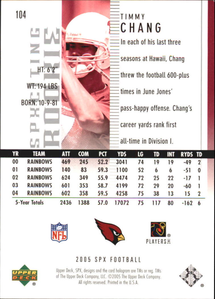 2005 SPx (Upper Deck) Football "Main Set" Cards #1 to #197 - Picture 207 of 275