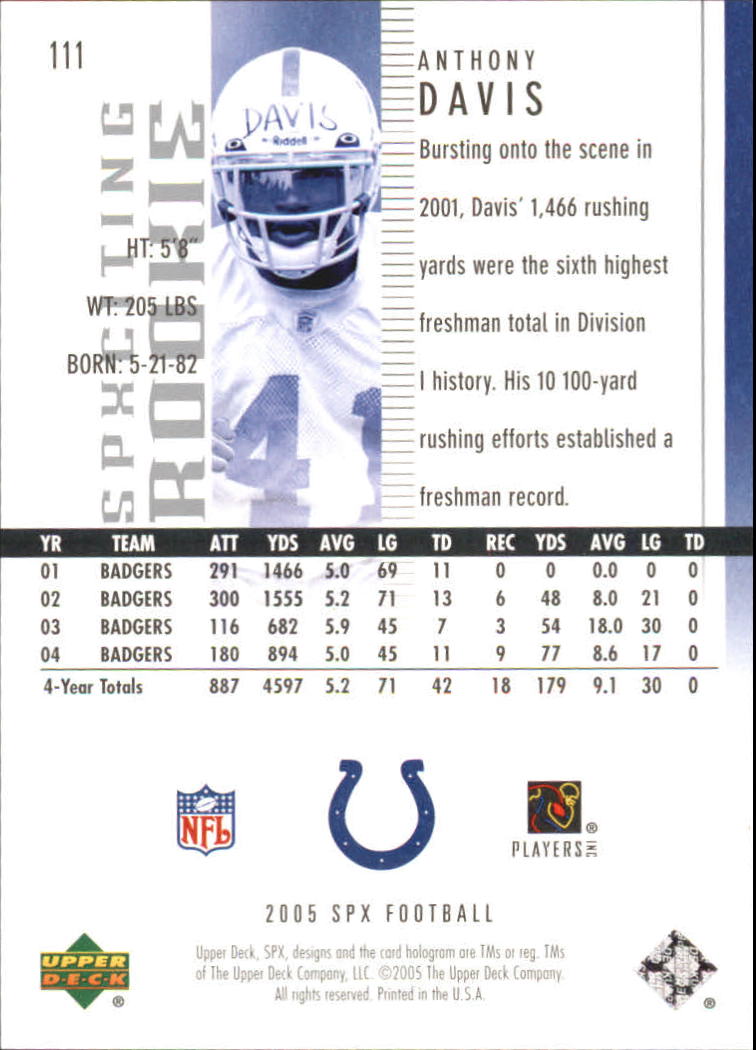 2005 SPx (Upper Deck) Football "Main Set" Cards #1 to #197 - Picture 213 of 275