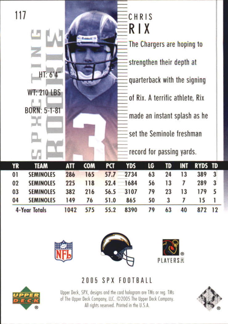 2005 SPx (Upper Deck) Football "Main Set" Cards #1 to #197 - Picture 217 of 275