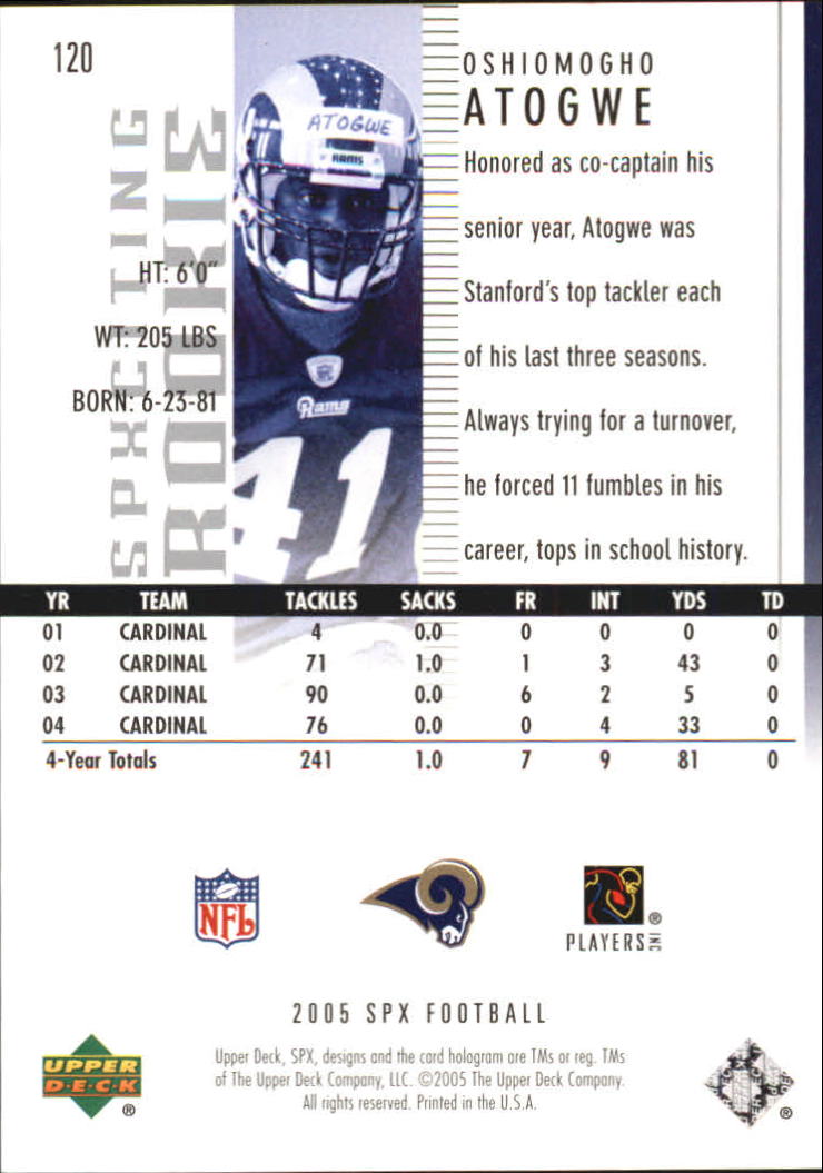2005 SPx (Upper Deck) Football "Main Set" Cards #1 to #197 - Picture 223 of 275