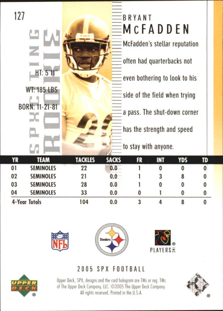 2005 SPx (Upper Deck) Football "Main Set" Cards #1 to #197 - Picture 231 of 275