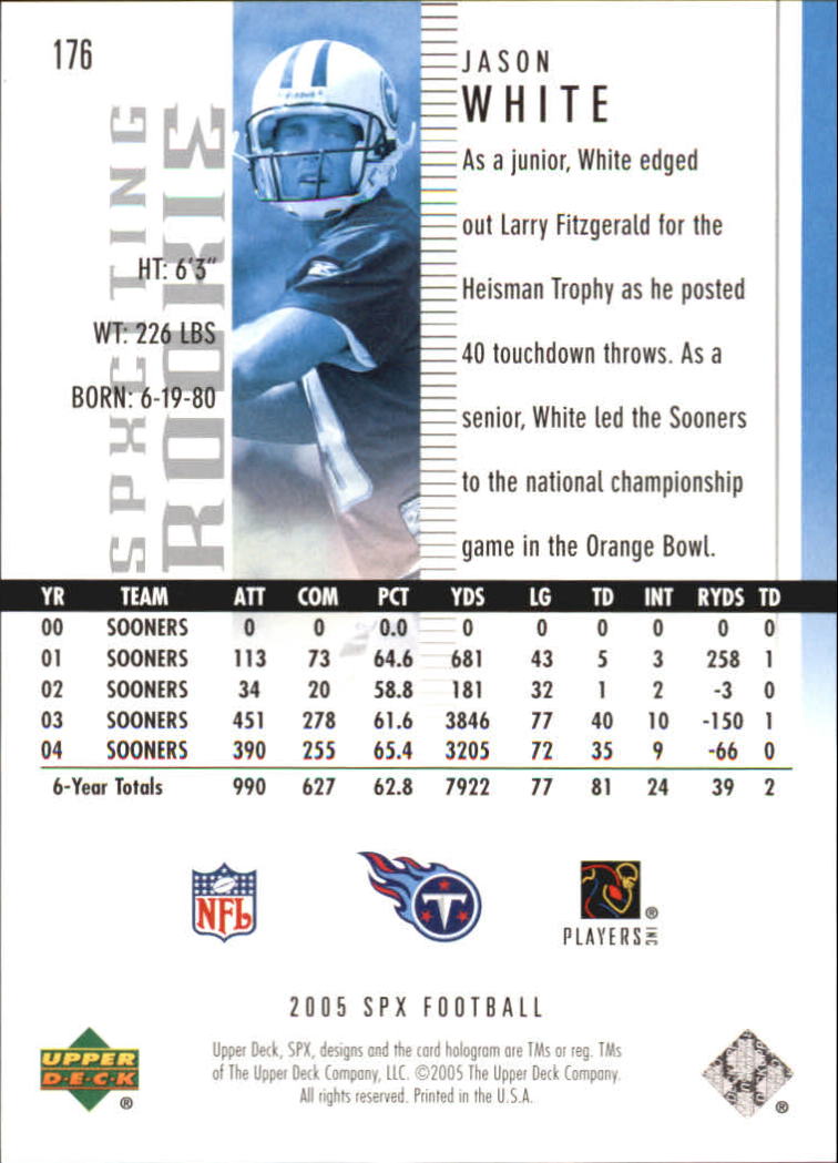 2005 SPx (Upper Deck) Football "Main Set" Cards #1 to #197 - Picture 269 of 275