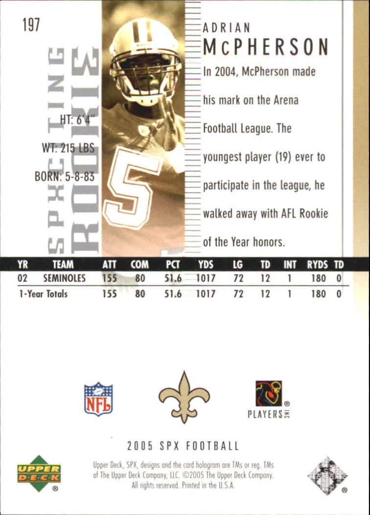 2005 SPx (Upper Deck) Football "Main Set" Cards #1 to #197 - Picture 275 of 275