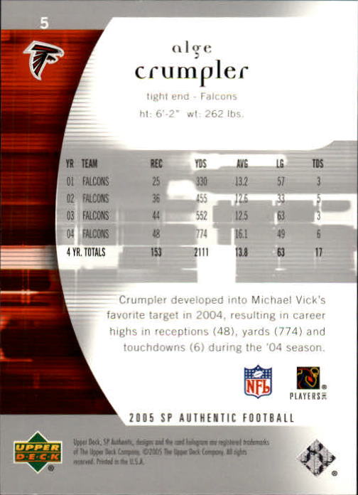 2005 SP Authentic (Upper Deck) Football "Main Set" Cards #1 to #255 - Picture 11 of 217