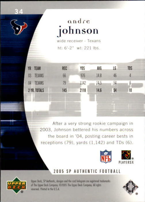 2005 SP Authentic (Upper Deck) Football "Main Set" Cards #1 to #255 - Picture 69 of 217