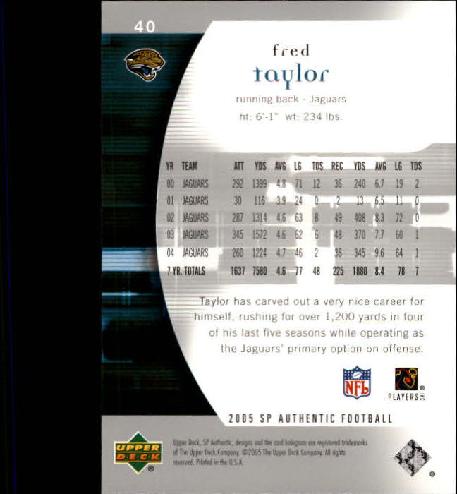 2005 SP Authentic #40 Fred Taylor back image