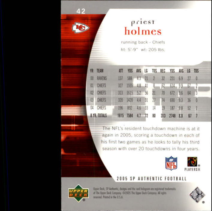 2005 SP Authentic #42 Priest Holmes back image