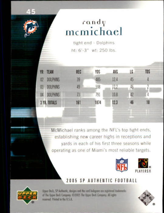 2005 SP Authentic #45 Randy McMichael back image