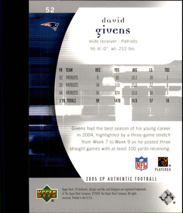 2005 SP Authentic (Upper Deck) Football "Main Set" Cards #1 to #255 - Picture 105 of 217