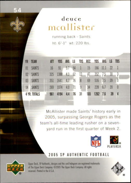 2005 SP Authentic #54 Deuce McAllister back image
