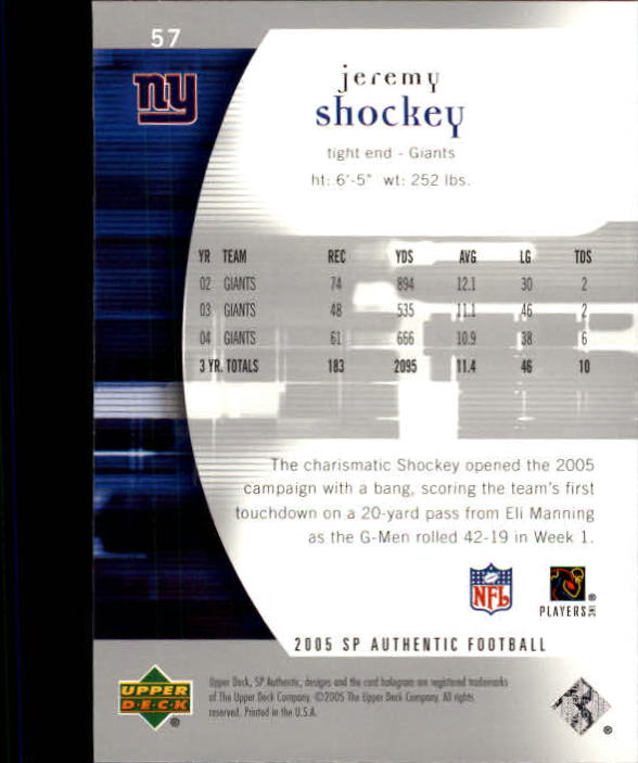 2005 SP Authentic #57 Jeremy Shockey back image