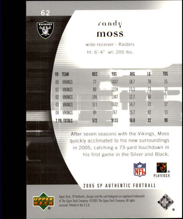 2005 SP Authentic (Upper Deck) Football "Main Set" Cards #1 to #255 - Picture 125 of 217