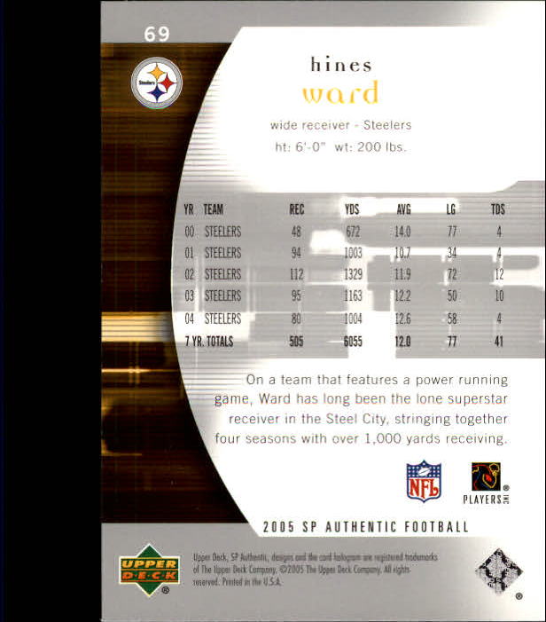 2005 SP Authentic #69 Hines Ward back image