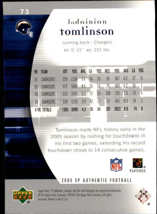 2005 SP Authentic (Upper Deck) Football "Main Set" Cards #1 to #255 - Picture 147 of 217
