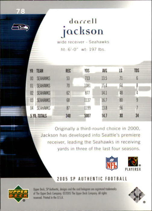2005 SP Authentic #78 Darrell Jackson back image