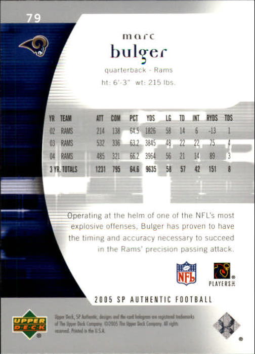 2005 SP Authentic (Upper Deck) Football "Main Set" Cards #1 to #255 - Picture 159 of 217