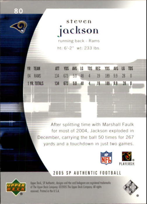 2005 SP Authentic (Upper Deck) Football "Main Set" Cards #1 to #255 - Picture 161 of 217