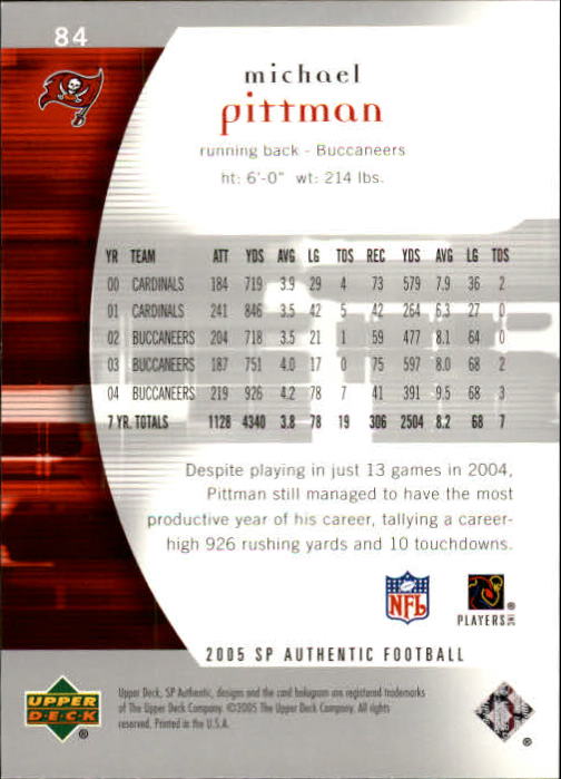 2005 SP Authentic #84 Michael Pittman back image