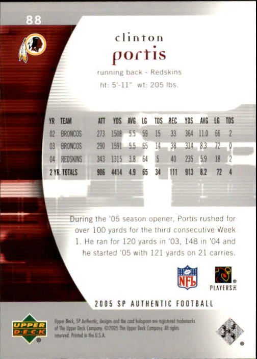 2005 SP Authentic (Upper Deck) Football "Main Set" Cards #1 to #255 - Picture 177 of 217