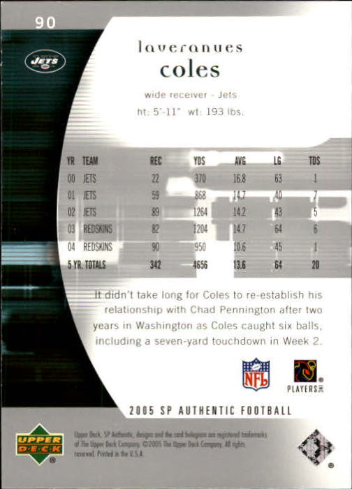 2005 SP Authentic (Upper Deck) Football "Main Set" Cards #1 to #255 - Picture 181 of 217