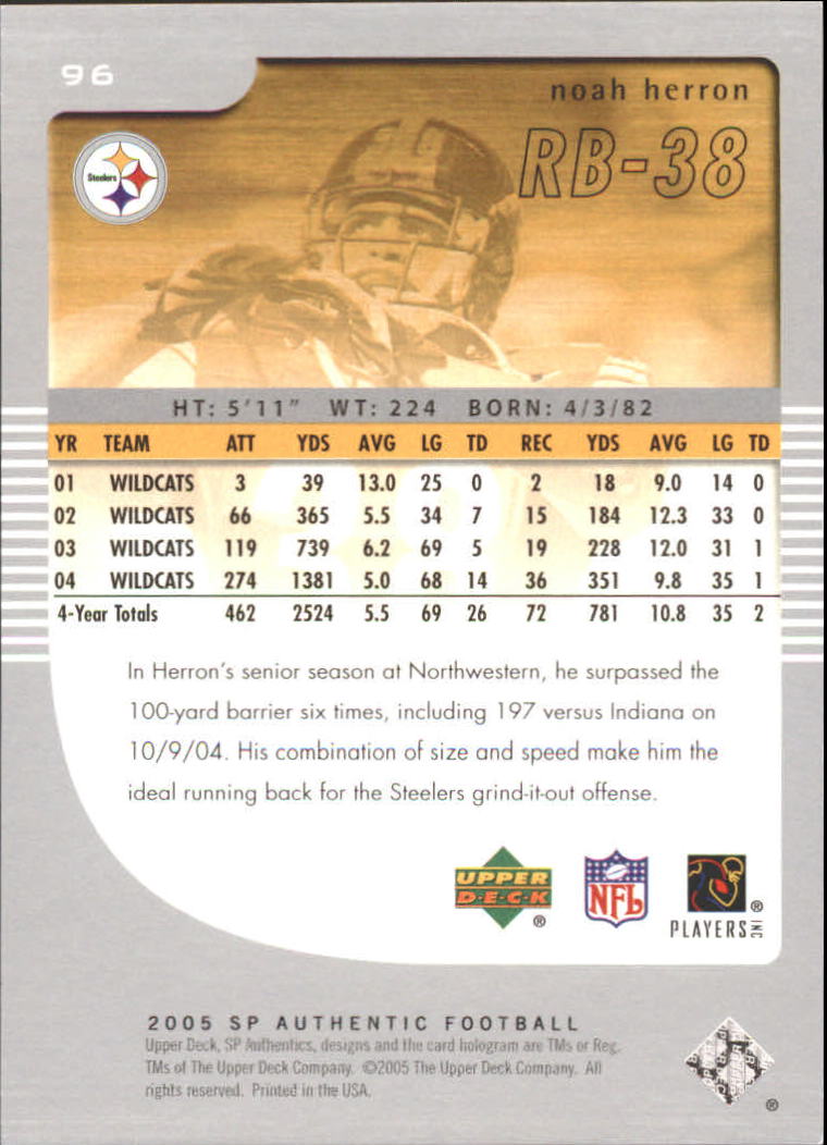 2005 SP Authentic (Upper Deck) Football "Main Set" Cards #1 to #255 - Picture 183 of 217