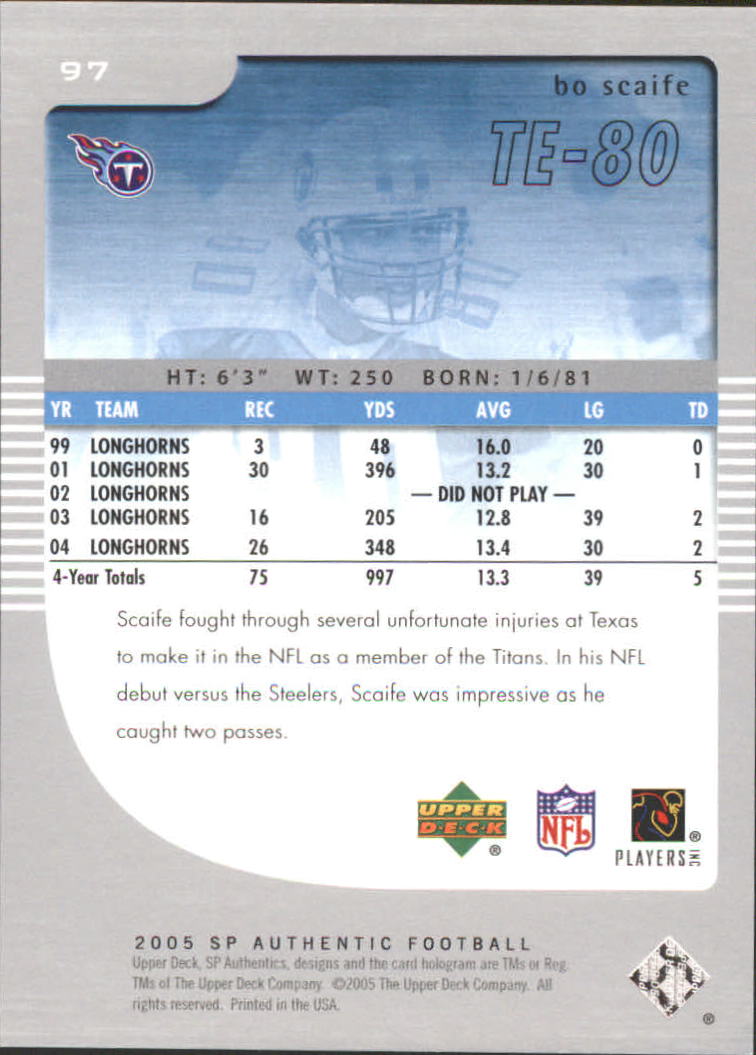 2005 SP Authentic (Upper Deck) Football "Main Set" Cards #1 to #255 - Picture 185 of 217