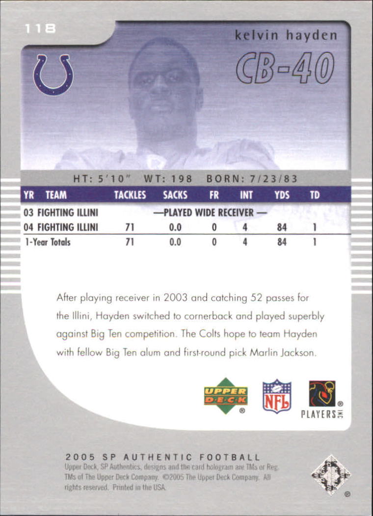 2005 SP Authentic (Upper Deck) Football "Main Set" Cards #1 to #255 - Picture 191 of 217
