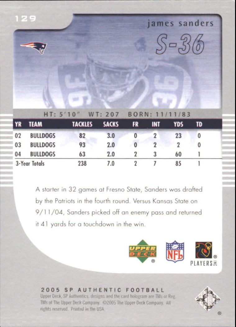 2005 SP Authentic (Upper Deck) Football "Main Set" Cards #1 to #255 - Picture 195 of 217
