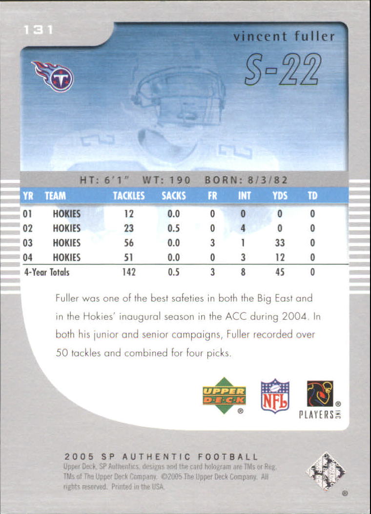 2005 SP Authentic (Upper Deck) Football "Main Set" Cards #1 to #255 - Picture 197 of 217