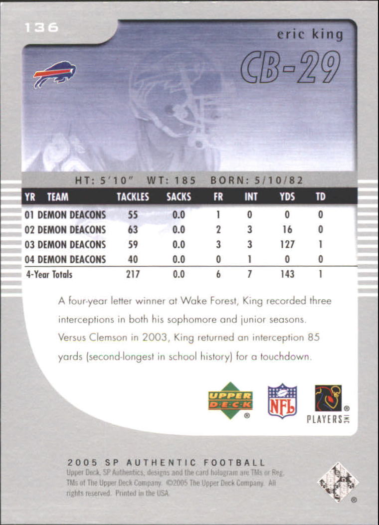 2005 SP Authentic (Upper Deck) Football "Main Set" Cards #1 to #255 - Picture 199 of 217