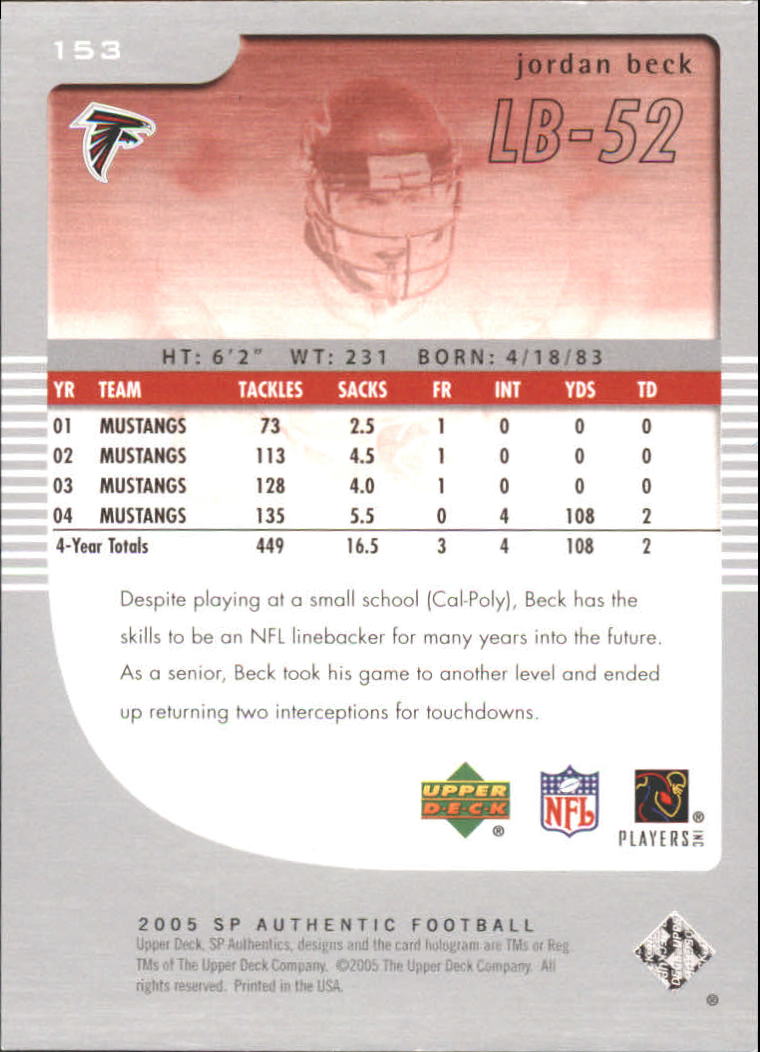 2005 SP Authentic (Upper Deck) Football "Main Set" Cards #1 to #255 - Picture 207 of 217