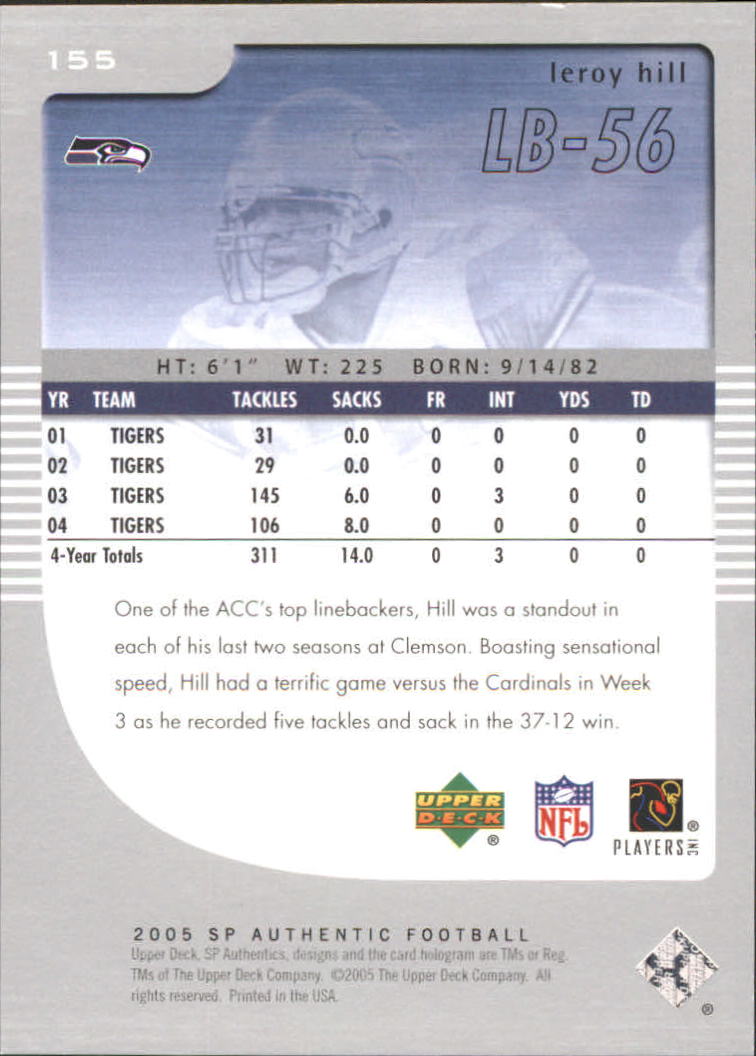 2005 SP Authentic (Upper Deck) Football "Main Set" Cards #1 to #255 - Picture 209 of 217