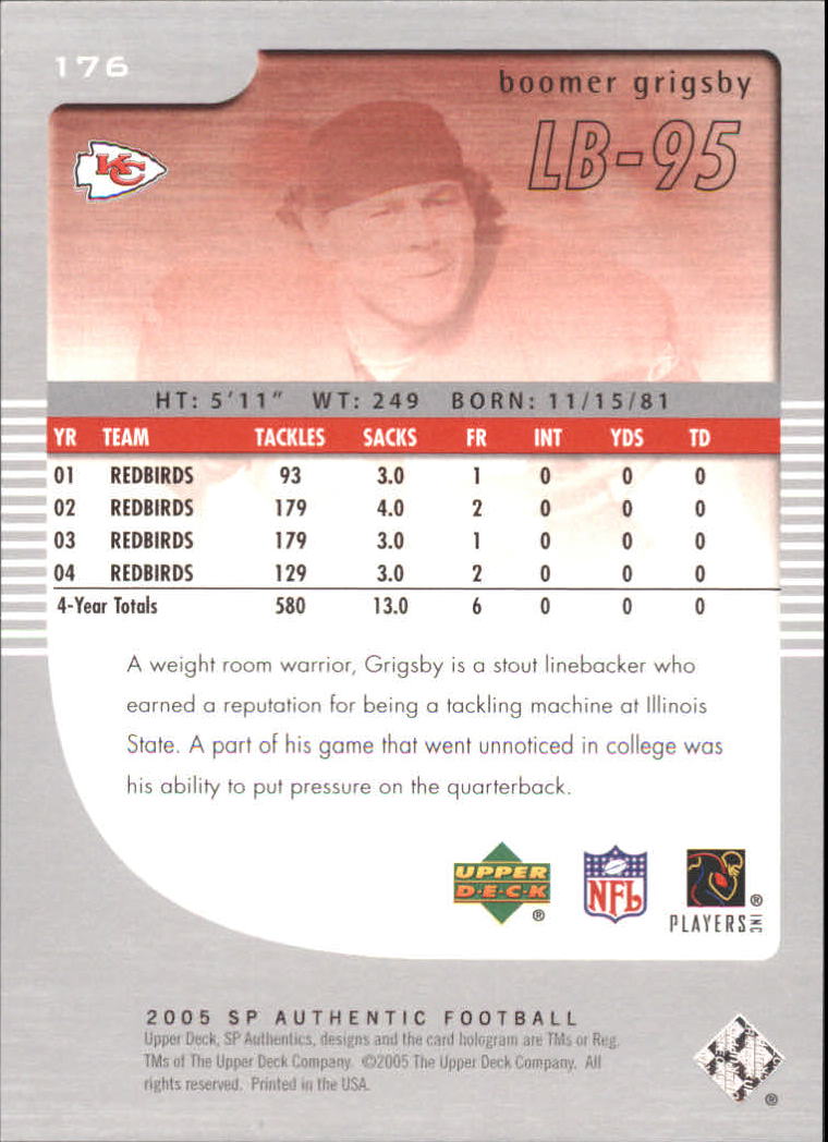 2005 SP Authentic (Upper Deck) Football "Main Set" Cards #1 to #255 - Picture 215 of 217
