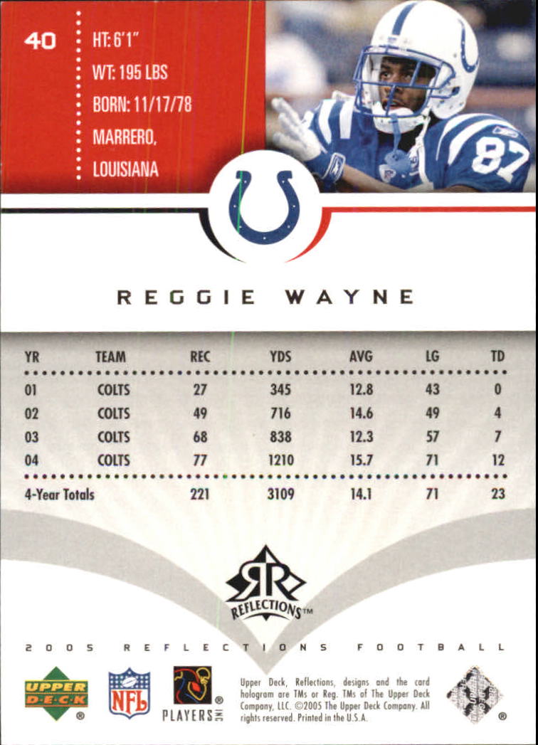 2005 Reflections (Upper Deck) Football "Main Set" Cards #1 to #284 - Picture 79 of 251