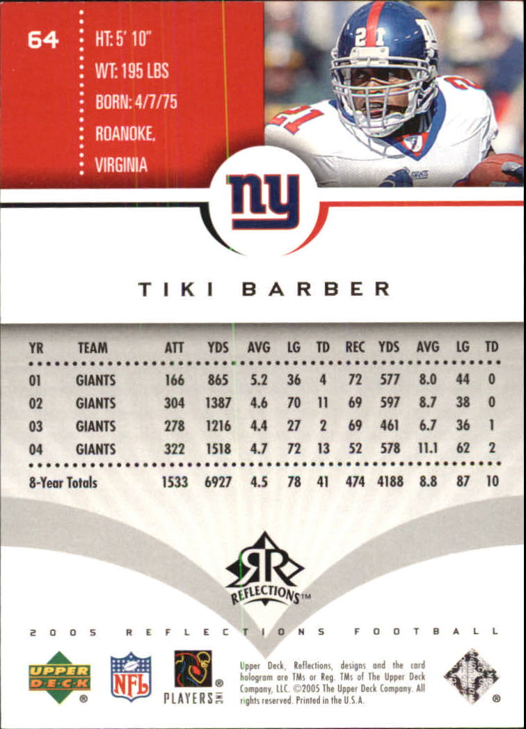 2005 Reflections (Upper Deck) Football "Main Set" Cards #1 to #284 - Picture 123 of 251