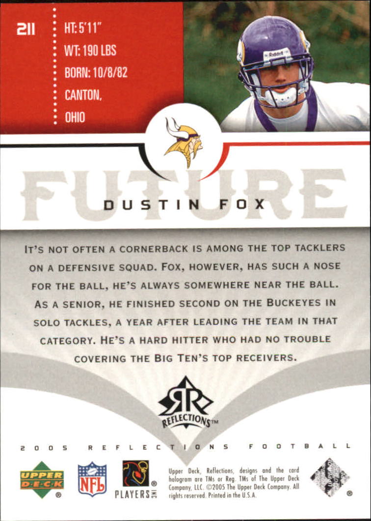 2005 Reflections #211 Dustin Fox RC back image