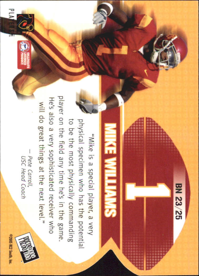 2005 Press Pass Big Numbers #BN23 Mike Williams back image