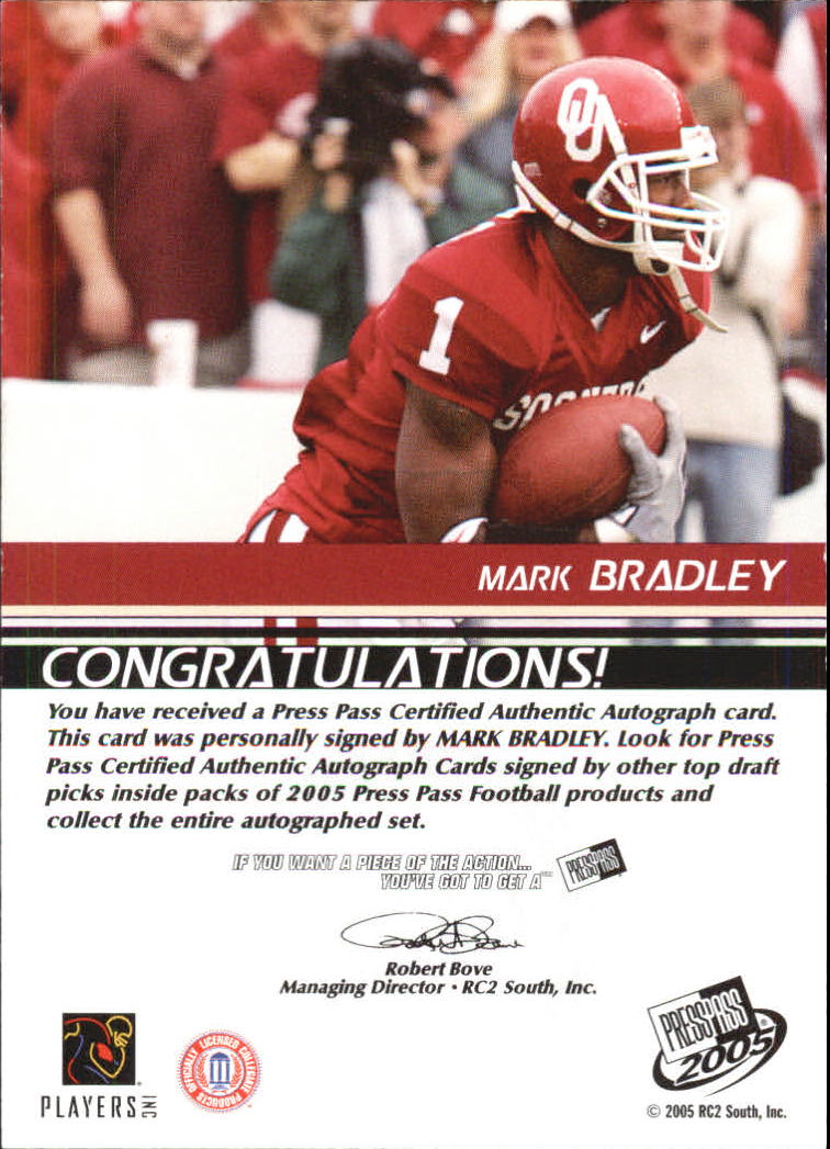 2005 Press Pass Autographs Bronze #6 Mark Bradley back image