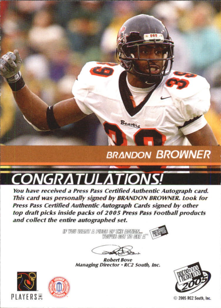 2005 Press Pass Autographs Bronze #11 Brandon Browner back image