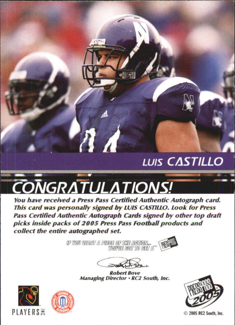 2005 Press Pass Autographs Bronze #12 Luis Castillo back image