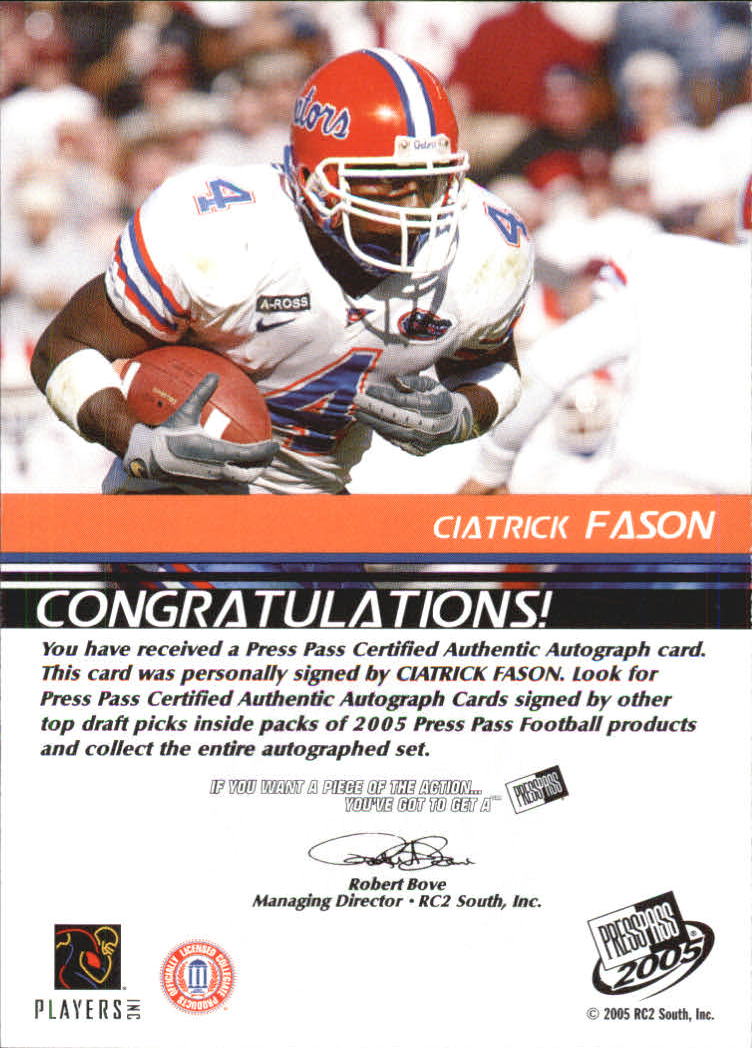 2005 Press Pass Autographs Bronze #20 Ciatrick Fason back image