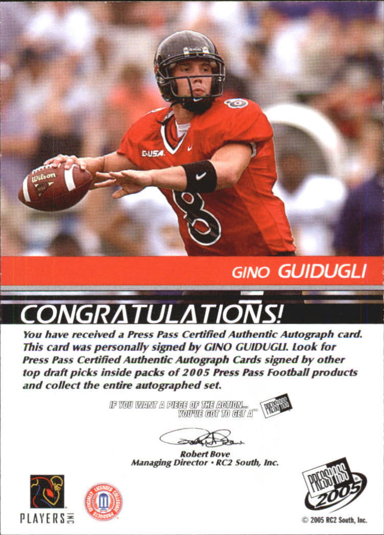 2005 Press Pass Autographs Bronze #25 Gino Guidugli back image