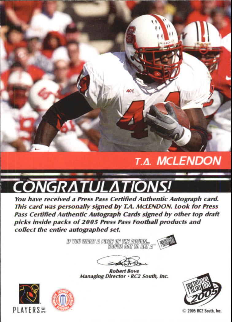 2005 Press Pass Autographs Bronze #35 T.A. McLendon back image