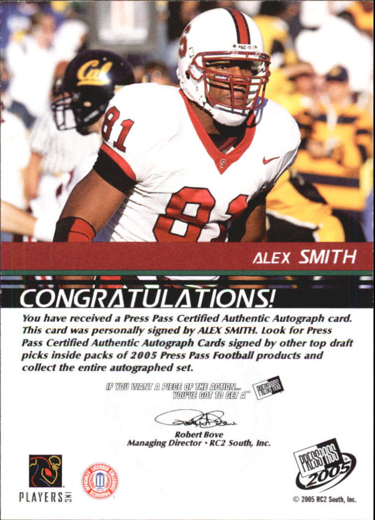 2005 Press Pass Autographs Bronze #50 Alex Smith TE back image