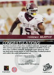 2005 Press Pass Autographs Silver #39 Terrence Murphy/183* back image