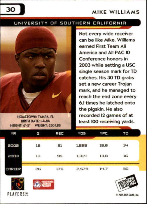 2005 Press Pass #30 Mike Williams back image