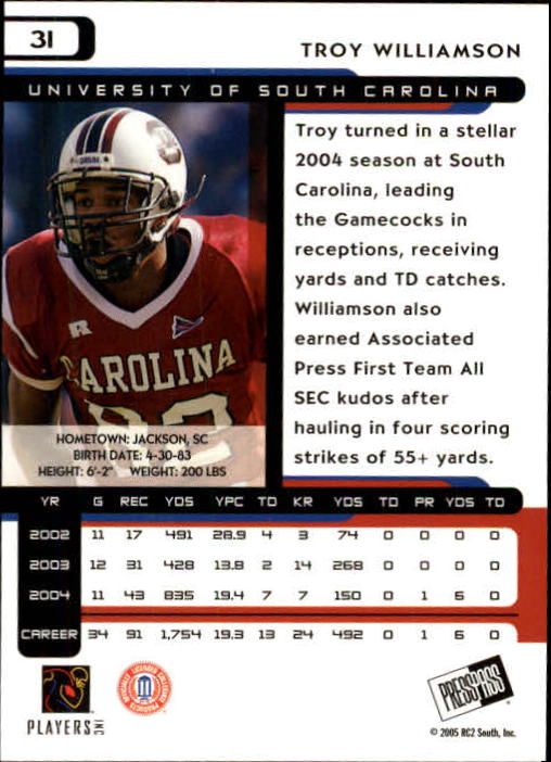 2005 Press Pass #31 Troy Williamson back image