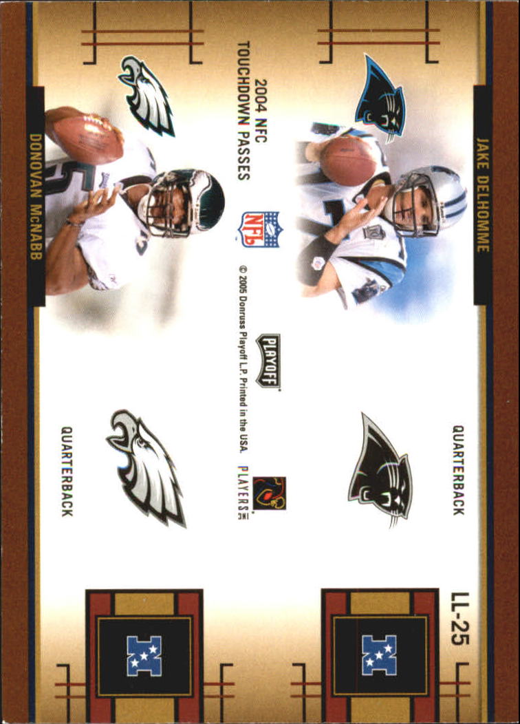 2005 Playoff Prestige League Leaders #LL25 Jake Plummer/Tom Brady/Jake Delhomme/Donovan McNabb back image